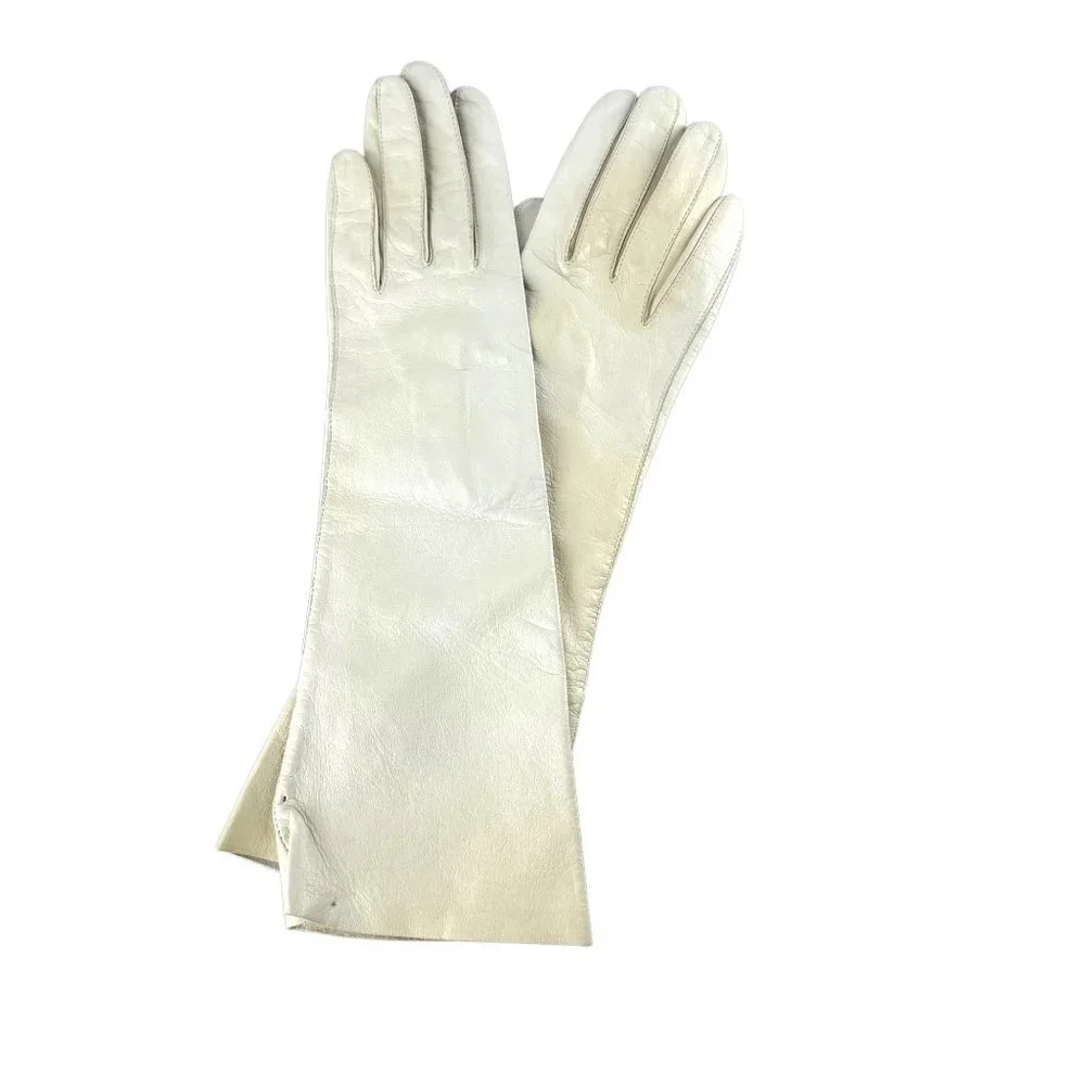 Vintage 50s Macys Marchioness Off White Mid Arm Italian Leather Gloves